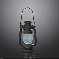 Vintage Kerosene Lamp With Metal Frame Glass Shade And Illuminated Light