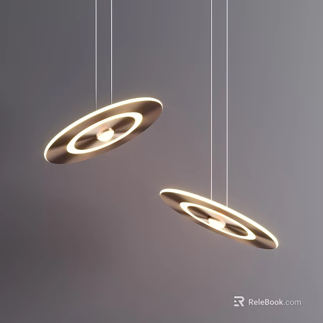 Modern Circular Pendant Lights Illuminated With Warm Glow Suspended In Minimalist Space 3d model 
