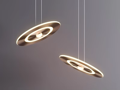 Modern Circular Pendant Lights Illuminated With Warm Glow Suspended In Minimalist Space 3d model