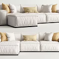 White L Shaped Sectional Sofa with Yellow and White Decorative Pillows 3d model