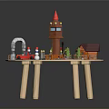 Wooden Play Table Scene With Tower Small Houses Trees Track And Toy Car