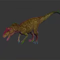 Realistic Yellow Dinosaur With Red Head Open Mouth Sharp Teeth Standing Pose 3d model