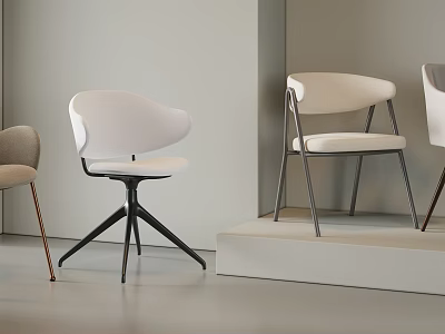 Modern Upholstered Dining Chairs In White And Beige With Metal Legs 3d model