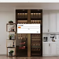 Elegant Modern Kitchen Interior Featuring Stylish Wine Cabinet With Glass Doors And Wine Bottles