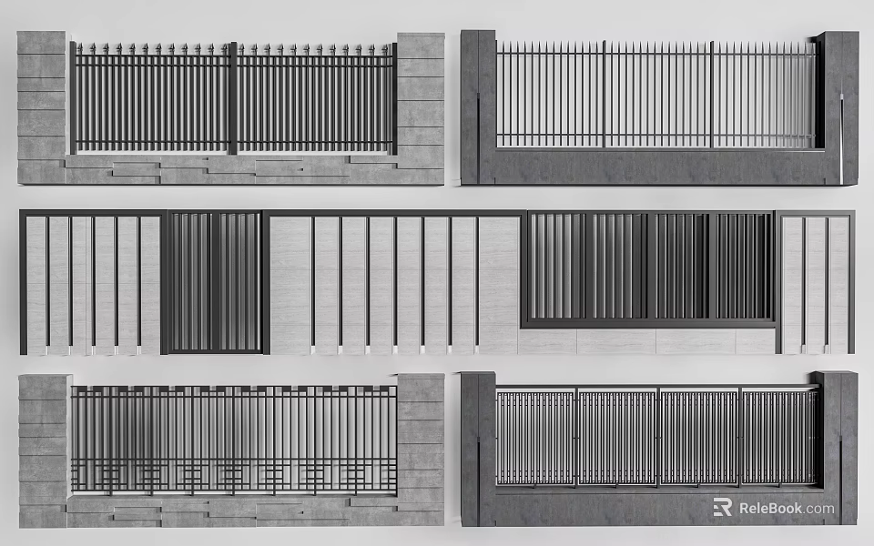Modern Building Exterior Wall Design With Vertical Metal Strips Stone Panels And Railing 3d model 