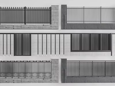 Modern Building Exterior Wall Design With Vertical Metal Strips Stone Panels And Railing 3d model