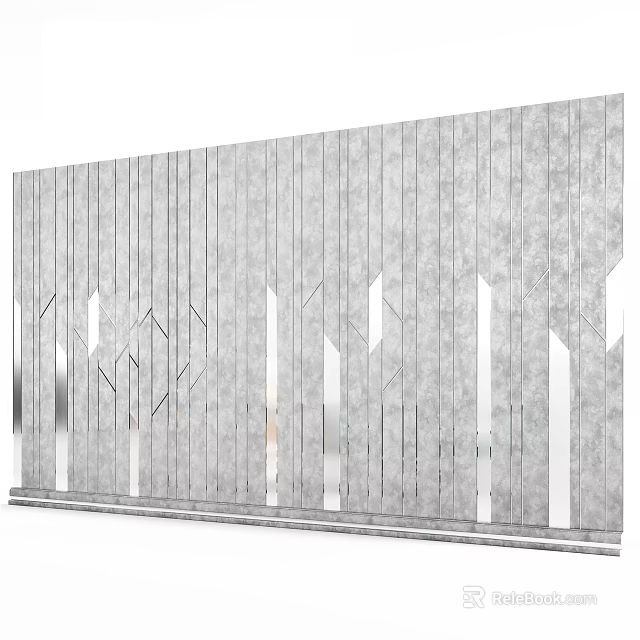 Modern Gray Background Wall With Vertical Stripes And Geometric Decorative Patterns 3d model 