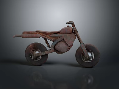Rusty Vintage Motorcycle With Old Frame And Wheels On Dark Background 3d model