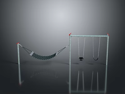 Outdoor Swing Set With Hammock And Two Seats On Metal Frame 3d model