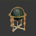 Decorative Globe With Blue Green Sphere And Gold Red Ornate Stand Legs