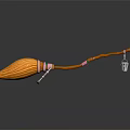 Magical Broomstick With Wooden Handle Brown Bristles Green Pink Accents And End Bell