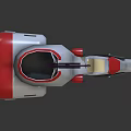 Futuristic Cartoon Style Aircraft White Red Body With Antenna Circular Structure And Propellers