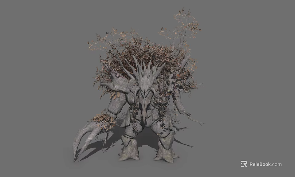 Game Movie Character Design Of Mythical Tree Monster With Root Covered Body And Spiked Branches 3d model 