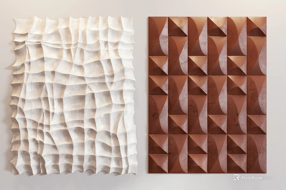 Modern 3D Wall Decor With White Textured And Brown Geometric Patterns For Interior Design 3d model 