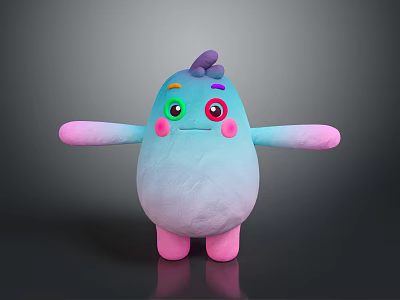 Cute Game Movie Character With Blue Body Pink Arms Feet Purple Horn Green Red Eyes 3d model