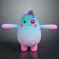 Cute Game Movie Character With Blue Body Pink Arms Feet Purple Horn Green Red Eyes