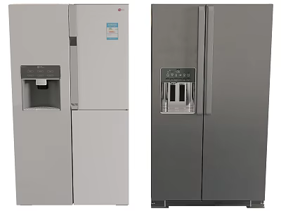 Modern White and Silver Double Door Refrigerator Freezer with Water Dispenser and Ice Maker 3d model