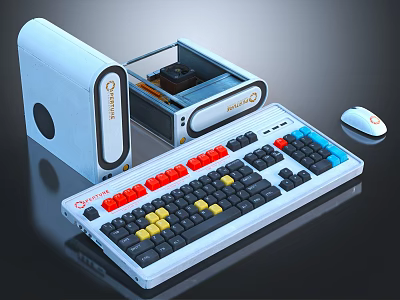 Modern PC Setup Featuring White Computer Case Mechanical Keyboard Colorful Keycaps And Wireless Mouse 3d model