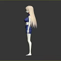 Game Movie Character With Pink Hair In Blue Plaid Crop Top And Skirt