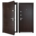 Modern Dark Brown Wooden Hinged Door With Sleek Surface And Metal Handle