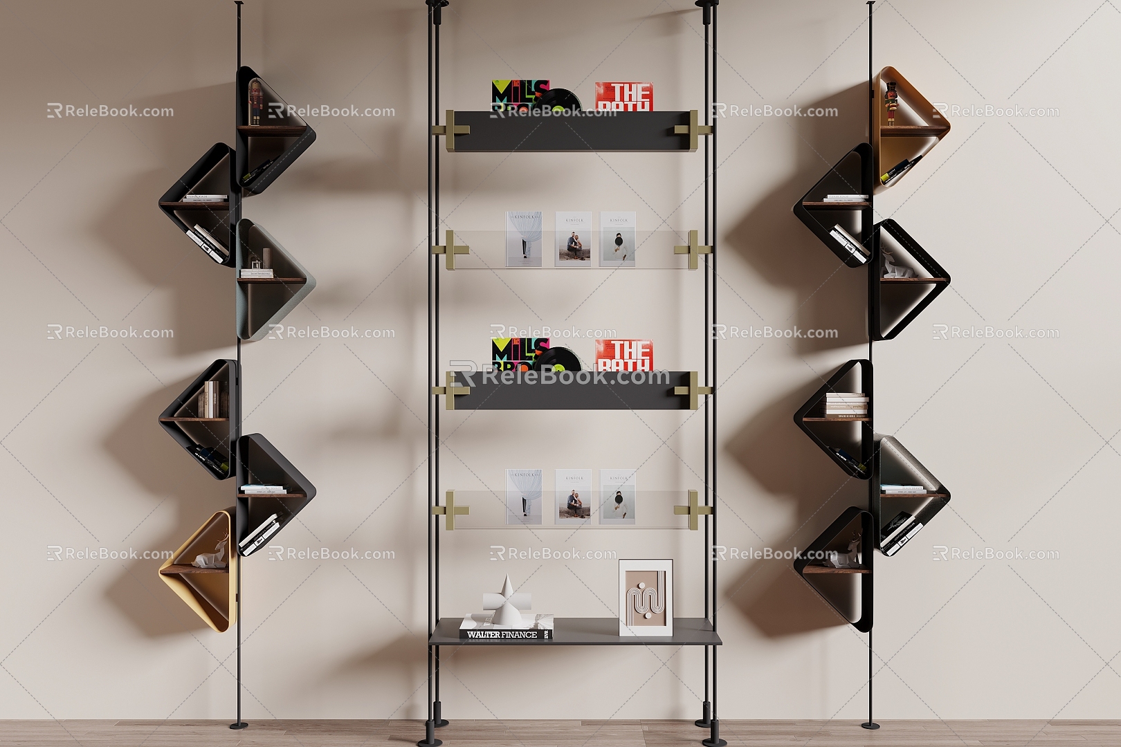 Bookshelf Storage Rack Decorative Rack Books Ornaments and Magazines 3d model