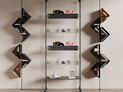 Modern Geometric Shelving Unit With Glass Shelves And Metal Frame For Home Decor 3d model