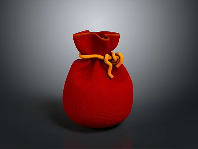 Red Cloth Pouch With Yellow Rope Tie For Daily Essentials Storage 3d model