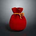 Red Cloth Pouch With Yellow Rope Tie For Daily Essentials Storage