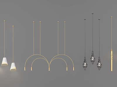 Various Modern And Vintage Chandeliers With Golden Black Designs And Arched Structures 3d model