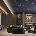 Luxurious Home Theater Room Interior With Starry Ceiling Plush Sofa Armchairs And Ambient Lighting