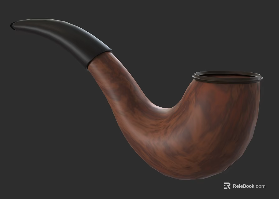 Wooden Smoking Pipe as Practical Household Item with Curved Design and Black Mouthpiece 3d model 