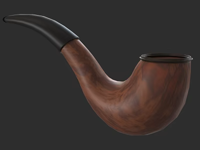 Wooden Smoking Pipe as Practical Household Item with Curved Design and Black Mouthpiece 3d model