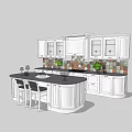 White Kitchen Cabinets With Black Countertop Colorful Tile Backsplash Island And Green Plants