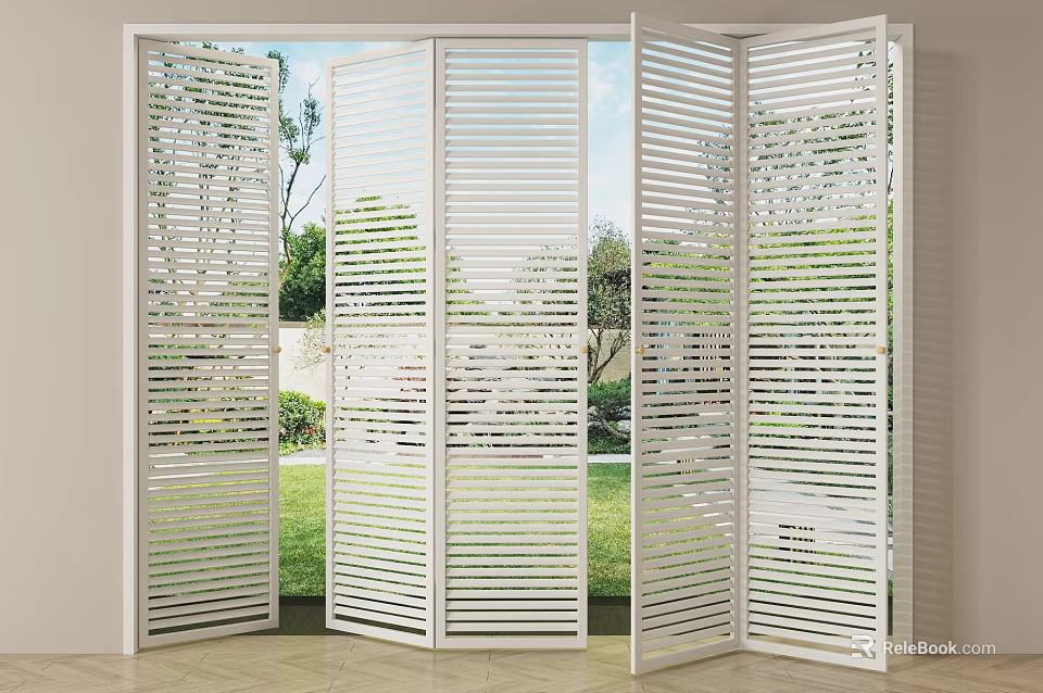 White Folding Doors For Garden View Partition 3d model