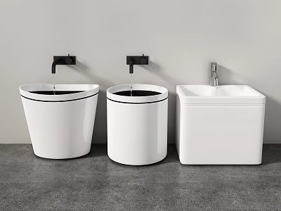 Stylish Modern Bathroom Accessories White Ceramic Sinks With Wall Mounted Faucets And Different Shapes 3d model