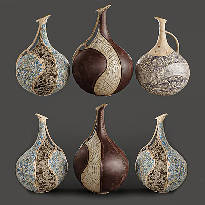 Exquisite Ceramic Vessels Featuring Intricate Artistic Patterns And Diverse Decorative Styles 3d model