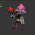 Spiky Red Hair Green Eyes Game Character Holding Red Weapon In Black Outfit With Yellow Accessories