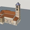 European Architecture Featuring Stone Brick Structure Brown Roof And Blue White Checkered Tower Spire