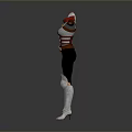 Fantasy Warrior Character in Red and White Outfit with Metal Knee Guards and White Boots