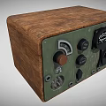 Vintage Electronic Device With Wooden Case Green Panel Knobs And Gauge 3d model