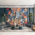 Modern Living Room Multi-Person Sofa Single Sofa Lazy Sofa Floor Lamp Vase Wall Decoration Coffee Table Pillow 3d model