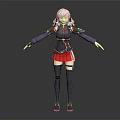 Game and Movie Character With White Hair Dark Outfit Red Skirt and Mechanical Details