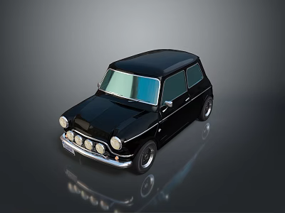 Classic Black Small Vintage Car With Round Headlights Grille And Shiny Exterior 3d model