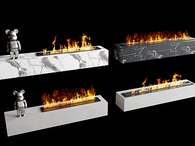 Modern Fireplace Designs With Marble Surfaces Flames In White And Black Colors 3d model