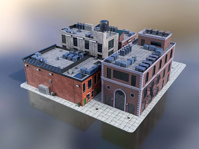 Modern Single Family House Featuring Red Brick Gray Stone Exterior Flat Roof Stone Paved Courtyard 3d model