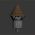Traditional Architectural Structure With Layered Brown Conical Roof And Colorful Geometric Patterns