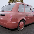 Red Vintage Taxi With Round Headlights Roof Sign And Tree Nearby