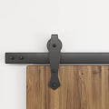 Natural Wooden Barn Door With Metal Sliding Track And Wood Grain Texture