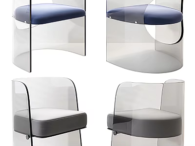 Modern Transparent Acrylic Frame Accent Chair With Padded Blue And Gray Seat 3d model