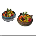 Fresh Assorted Fruits in Two Containers Metal and Wooden with Pineapple Strawberries Grapes Apples Oranges